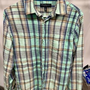 Aeropostale Women’s Casual Plaid Shirt - Green and Blue Small